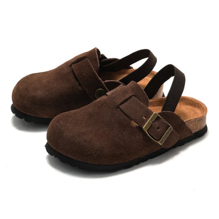 Kidmi Fashion Kids Suede Clogs Slippers Toddler Clogs Boys Girls Sandals Cork Adjustable Buckle Mules With Support Home Slippers