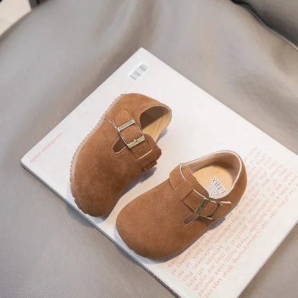 Boys Girls Flat Shoes Retro Non-slip Sweet Kids Moccasins Soft Sole 2024 New Fashion Children Leather Shoes Hook&loop Elegant