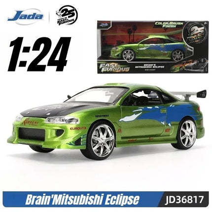 Jada 25th 1:24 Fast & Furious,Dodge Charger Skyline GTR Totota Supra Mitsubishi Eclipse Lancer EVO,Alloy Car Collection Gift Toy