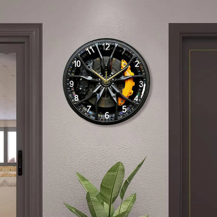 2D Car Wheel Hub Wall Clock Lightweight Silent Gifts Hanging Clock Wall Decoration Acrylic Ornament for Farmhouse Home Classroom