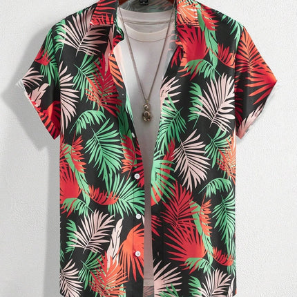 Hawaiian Botanical Flower Print Men's and Women's Short Sleeve Lapel Seaside Button-Down Shirt Top Casual Fashionable Shirts
