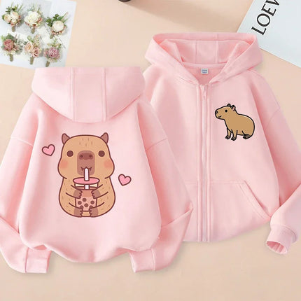 Funny Kids Capybara Zip Up Hoodie Children's Hoodie Zipper Children Capibara Sweatshirt Manga Clothes Kid Girl Boy Top Hoody