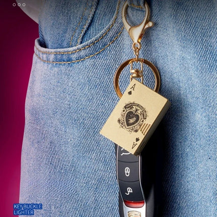 Metal Poker Keychain Pendant Inflatable Lighter Mini Compact Side Slip Butane Open Fire Outdoor Portable Lighter Men's Gift