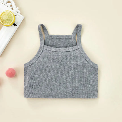 1-6 Years Kids Girls Casual Tank Tops Solid Black Gray Sleeveless Knitted Sling Crop Tops For Girls