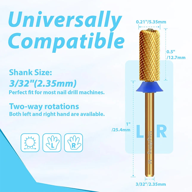 MagiBling Crystal Top Small Barrel Carbide Nail Drill Bits Left Right Hand Cuticle Gel Polishing Remove Easy Use Manicure Tools