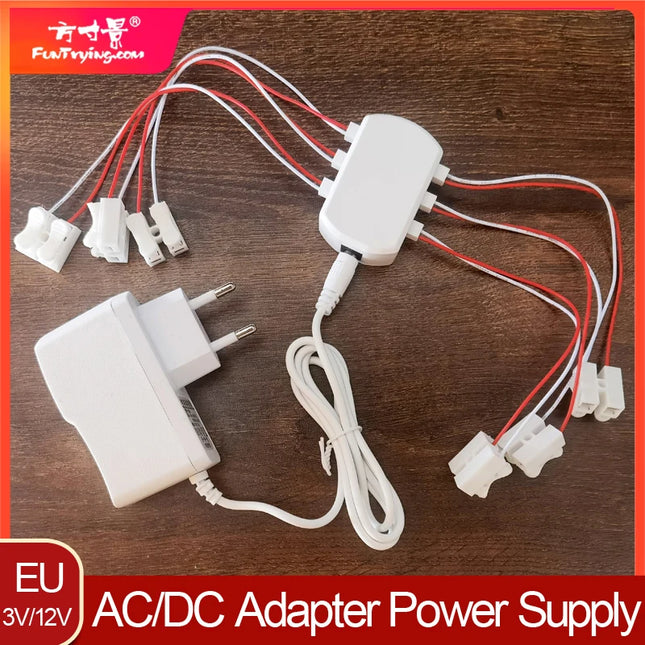 3V/12V AC/DC Adapter Power Supply with 6/12 ports EU Power adapter Output for Model Led Light Lamp/Railway/Railroad/Train Layout