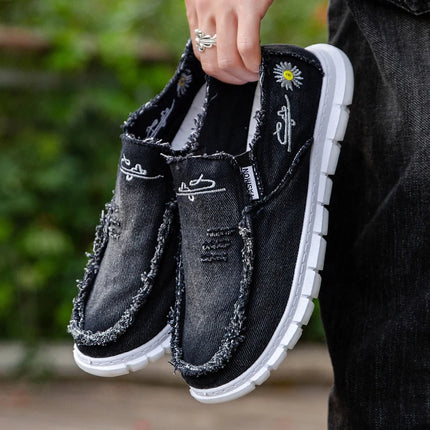 women's shoes   Daisy embroidery denim, casual sneaker. women's shoes summer 2025 . cheap shoes clearance free shipping