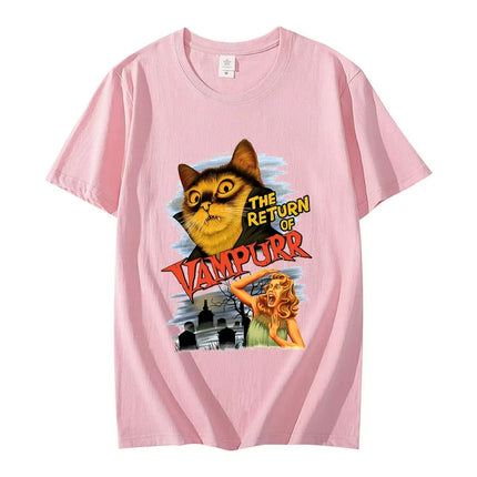 Funny Cat The Return of Vampurr Graphic T-shirt Men Women Cotton Short Sleeve Horror Halloween T Shirt Casual Clothing T-shirts