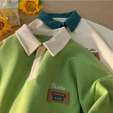 Men's Summer Style American Vintage Polo Shirt Versatile Cotton Half Sleeve T-shirt Loose Fit Casual Clothing