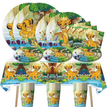 Lion King Simba Disposable Party Tableware Set Paper Plates Cups Napkins Optional Tablecloth Jungle Kids Birthday Party Supplies
