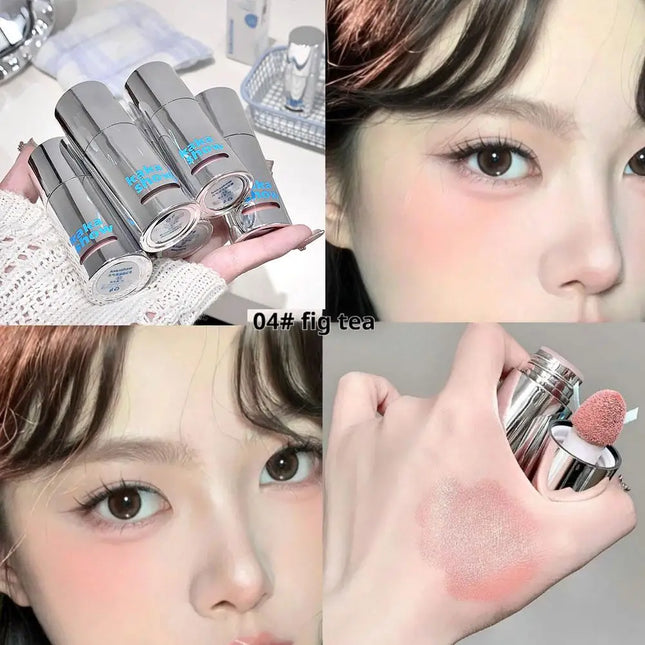 6 Colors Liquid Blush Natural Water Light Waterproof Blush Stick Moisturize Cheek Blusher Brighten Contour Sponge Brush Makeup