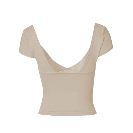 Lamuusaa y2k Tops Women Summer Clothes Sweet Solid Color V Neck Short Sleeve T Shirts Tanks 2000s Aesthetic Tees Streetwear