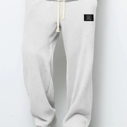 Men's Waffle Knit Wide Leg Sweatpants Autumn Casual Loose Fit Drawstring Trousers Youth Streetwear Hip Hop Joggers Pants
