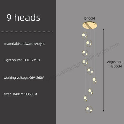 Chandelier for Staircase Hanging Lamp Modern Pendant Luster Lighting for Living room Led Ceiling Lamps Ring Stairs Loft Lighting