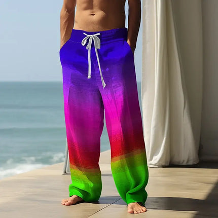 2025 Fall Men's Rainbow Gradient Pants Trousers Mid Waist Drawstring Elastic Waist Casual Outdoor Wide-leg Trousers For Mens