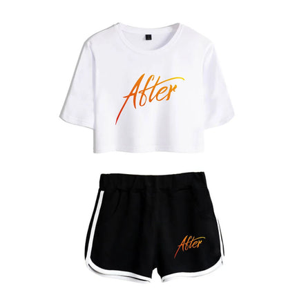 Youthful Black White After We Collided Girl Dew navel Two Piece Set Sexy Short Sleeve Crop T-shirts+Shorts Pants Tracksuit