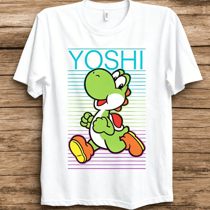 Super Mario Yoshi Retro Gradient Fade Poster T-shirt 2026 Summer New Men Women Fashion Y2K Hip-hop Cotton Oversized T-shirt