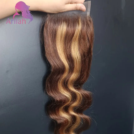 12A Grade P427 4x4 Lace Closure Highlight Body Wave Human Hair Closure Pre-Plucked 10-22 Inch Brazilian Virgin Hair Free Part