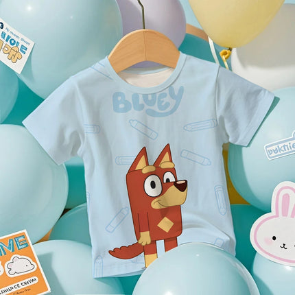 Kids 2026 Bluey Anime 3D Tee Summer Cool Breathable Short Sleeve Cartoon Print Lightweight T-Shirt for Boys and Girls