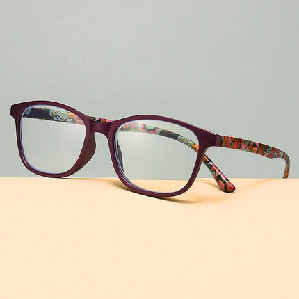 Square Plastic Hinge Floral Printed Anti Blue Light Reading Glasses Women Presbyopic Glasses with Cases +0.5 +0.75 to 4.0