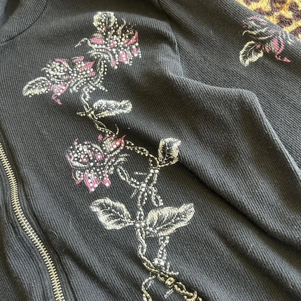 Y2k Grunge Zip Up Sweatshirt Flower Wings Print Slim Fit Hoodies E-girl Gothic Cool Street Outwear 00s Aesthetic Vintage Jacket
