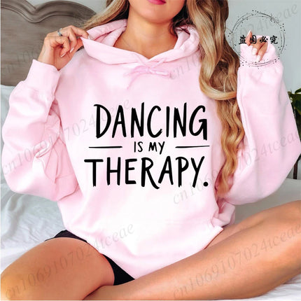 Hoodies for Women Ulzzang Grunge Y2k Aesthetic Shirt Autumn Winter Pullover Hoodies Dancing Is My Therapy Graphic Streetwear