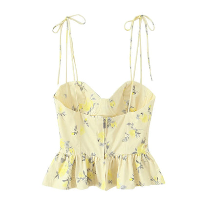 Chic Elegant Corset Top Backless Short Cami Tops New 2026 Summer Fashion Floral Printed Sexy Party Night Tops