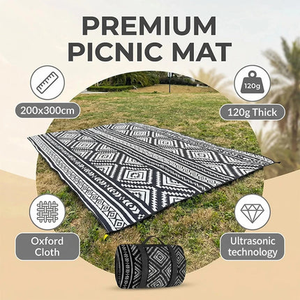 Waterproof Picnic Blanket 200x300CM Large Beach Blanket Outdoor Picnic Mat Beach Mat with Carrying Handle for Camping Beach