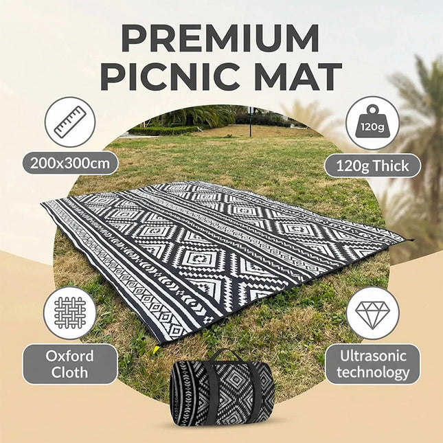 Waterproof Picnic Blanket 200x300CM Large Beach Blanket Outdoor Picnic Mat Beach Mat with Carrying Handle for Camping Beach