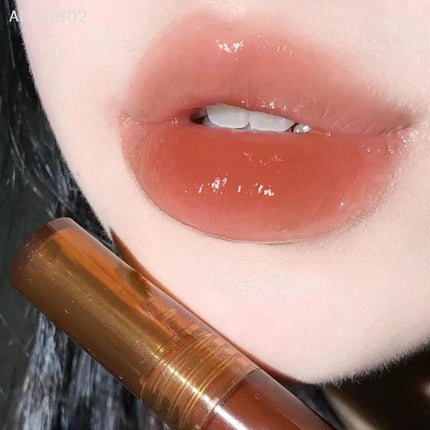 Cappuvini Punk Dark Brown Mirror Water Lip Gloss Waterproof Long-Lasting Liquid Lipstick Tint Red Glaze Transparent Glass