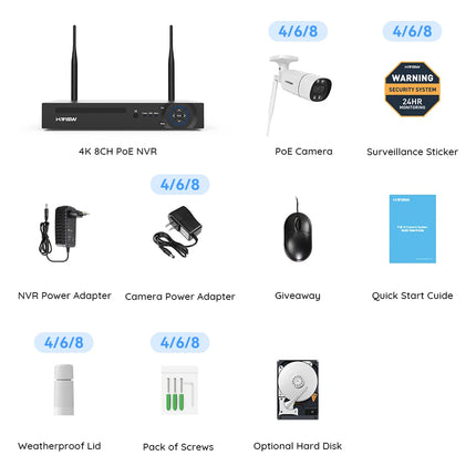 H.view 8CH 3MP 5MP Wireless 2.4GHz Wifi Camera Security System CCTV Camera Video Surveillance Kit NVR Outdoor Two-Way Audio