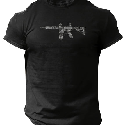Men's Tactical Gun Print Short-Sleeve T-shirt - Casual Polyester Round Neck Machine Washable for Summer Outing Men's Clothing