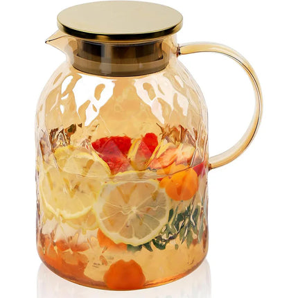 PIGE HOME 1800ML Glass Pitcher With Lid Borosilicate Water Pitcher Bedside Water Carafe Vintage Glass Jug for Juice Coffee Tea