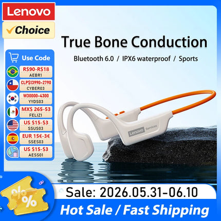 Choice Lenovo S102 Wireless Bone Conduction IPX6 Waterproof Sports Headphones Cycling Fitness Earbuds Bluetooth V6.0 Earphones