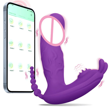 3 In 1 Wearable Panty Vibrator Dildo Sex Toy Masturbator G-Spot Clitoral Stimulator Massager for Female Couples Adults 18+