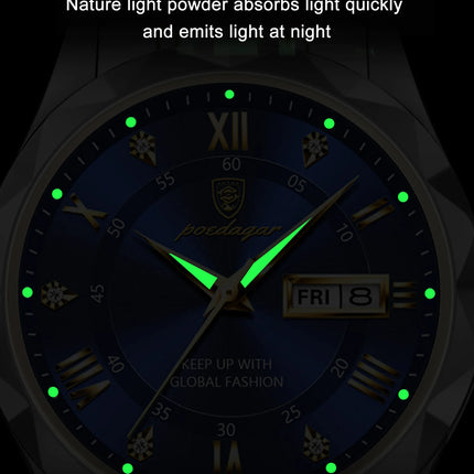 POEDAGAR Luxury Men Wristwatch Waterproof Luminous Date Week Watch For Man Stainless Steel Men's Watches Quartz Male Clock Sport