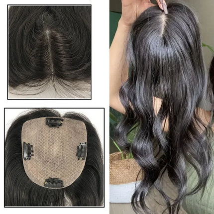 Body Wave Human Hair Topper Hairpiece Wavy 15x16 CM Silk Base Topper Natural Scalp Base Clips In Human Hair Topper 10-22 inch