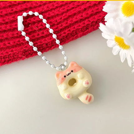 Cartoon Cute Donut Cat Pendant Keychain Phone Lanyard Charm Strap Bag Charm Animal Pendant for Student Backpack Bag Charm Gift