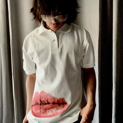 Y2K Polo Shirt Print Rock Goth Oversized T-shirt Hip Hop Button-down Collar Shirt Punk Casual Tee Minimalist and Fashionable