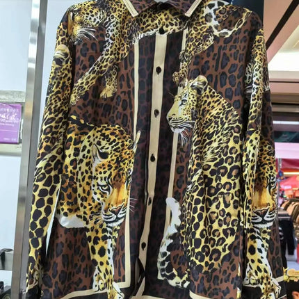 31/5000 2026 Spring/Summer New Luxury Fashion Leopard Print Youth Trendy Digital Embroidery Men's Long-Sleeved Shirt