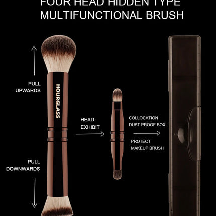 Hourglass Makeup Brush- No.24 Four-Head Multifunctional Brush Loose Powder Foundation Concealer Eyeshadow Concealed Makeup Brush