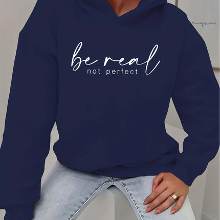Women's autumn and winter warm and loose casual NOPE not today printed suede long sleeved hooded sweatshirt