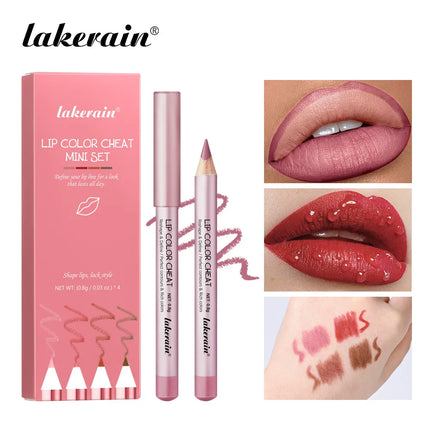 Mini Wooden Lip Liner Set in 4 Colors, Long-lasting And Pigmented Matte Lipstick Pencil, Smoothly Defines Beautiful Lips