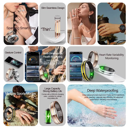 2026 Heart Smart Ring For Men Women  Rate Blood Pressure Monitor  Smartring 5ATM Waterproof Health Multi Sports Thin HR02 Ring