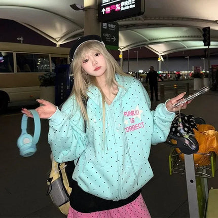Y2K Vintage Zipper Hoodie Women Long Sleeve Subculture Purple Stripe Priint Harajuku Style Autumn Spting Casual Tops Streetwear