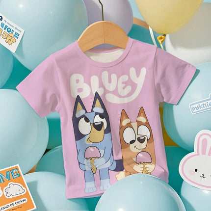 Kids 2026 Bluey Anime 3D Tee Summer Cool Breathable Short Sleeve Cartoon Print Lightweight T-Shirt for Boys and Girls