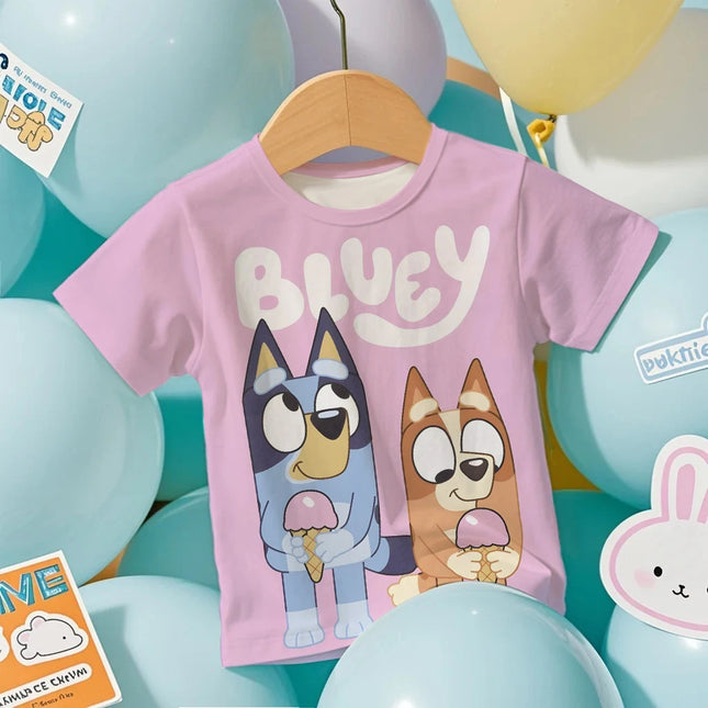 Kids 2026 Bluey Anime 3D Tee Summer Cool Breathable Short Sleeve Cartoon Print Lightweight T-Shirt for Boys and Girls