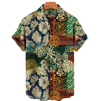 Men's casual shirt plant printed summer clothing Hawaiian short sleeved 2023 medieval vintage beach vacation top