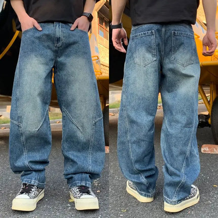 American Vintage Blue Small Curved Knife Casual Pants for Men, New Fall Loose Wide-Leg Long Pants