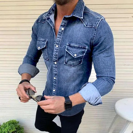Korean Version Slim Fit Casual Cotton Blend Long Sleeved Washed Old Denim Shirt 2025 New Men's Denim Shirt Fashionable Jacket